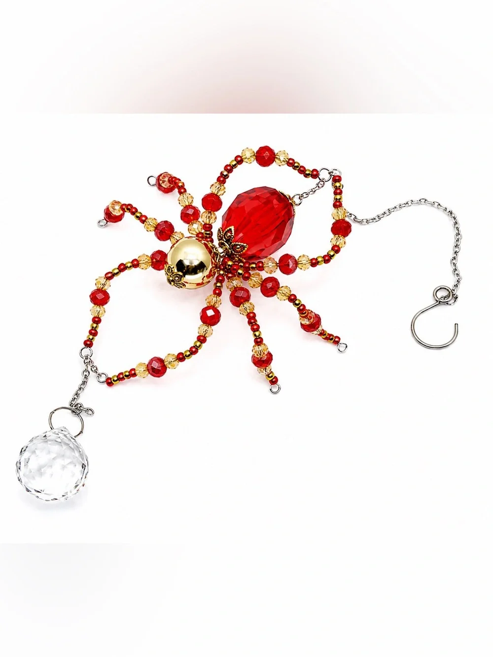 Red & Gold Crystal Beaded Spider Sun Catcher